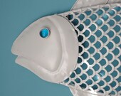 Beach Wall Decor Metal Fish in Shabby Antique White