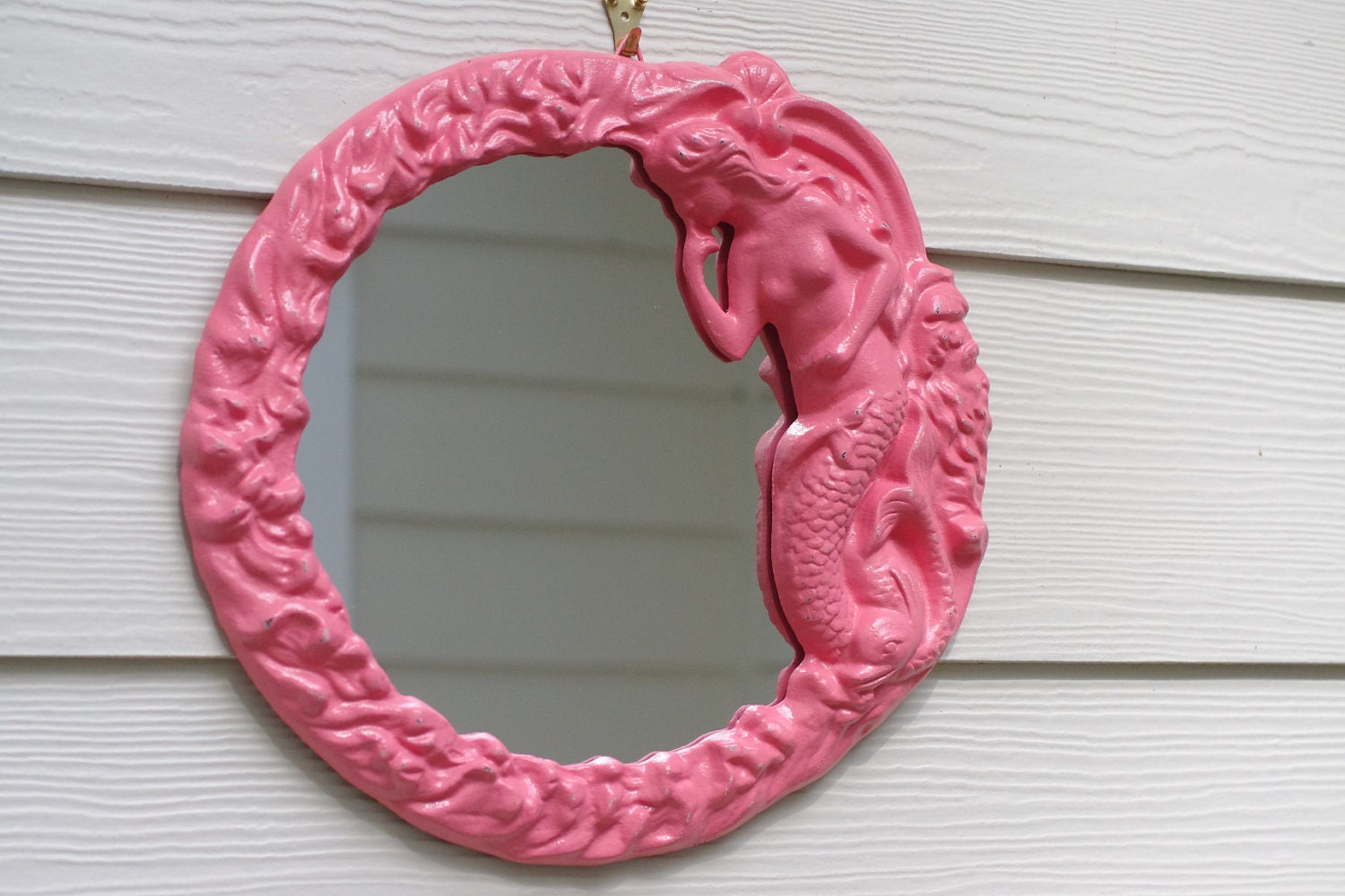 Beach Cottage Decor Cast Iron Round Mermaid and Fish Mirror  - PICK YOUR COLOR
