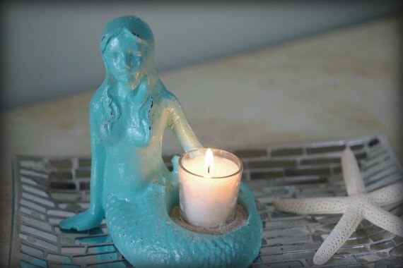 Mermaid Coastal Decor - Cast Iron Mermaid Candle Holder
