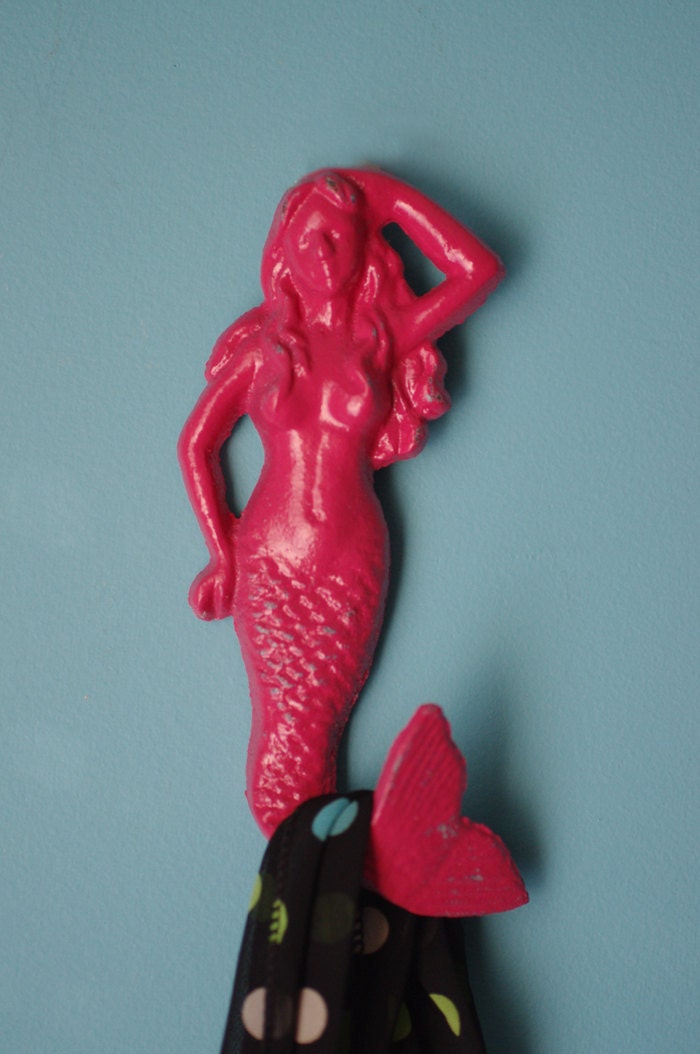 Beach Decor Mermaid Wall Hook - Cast Iron  - PICK YOUR COLOR