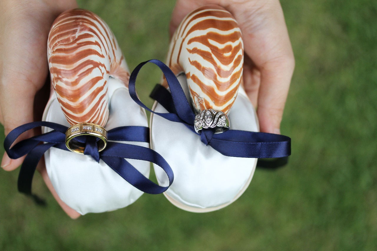Beach Wedding Ring Bearer - Nautilus Shell Eco Ring Bearer Pillow