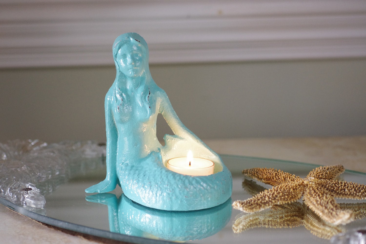 Mermaid Coastal Decor - Cast Iron Mermaid Candle Holder