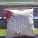 Beach Decor Coral Sea Fan and Sea Horse Linen 18x18 Throw Pillow - Red, Tan and White