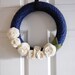 Yarn wreath- denim/slate with felt ivory roses- home decor