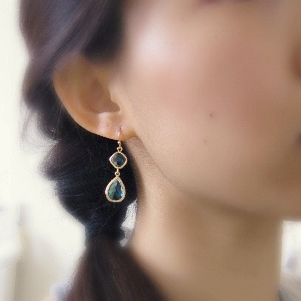 Deva. Faceted Crystal Clear Glass Stone Earrings in Gold