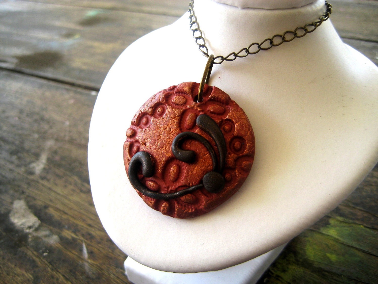 Copper Coin Black Swirl Necklace