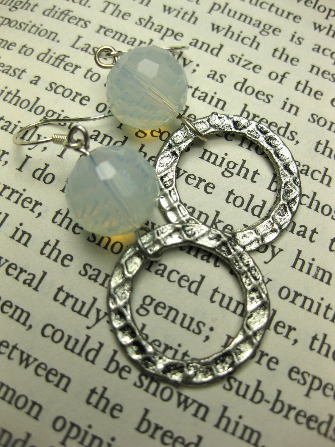 Nebula Glass & Sterling Silver Earrings - White Cloudy