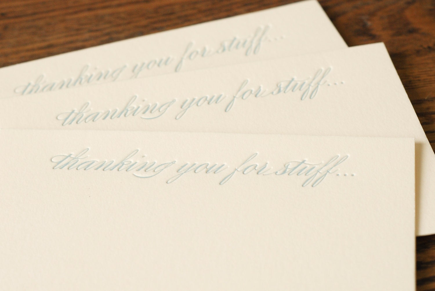 Thanking You For Stuff... (an almost proper conversation card in 6 letterpress printed notecards & envelopes)