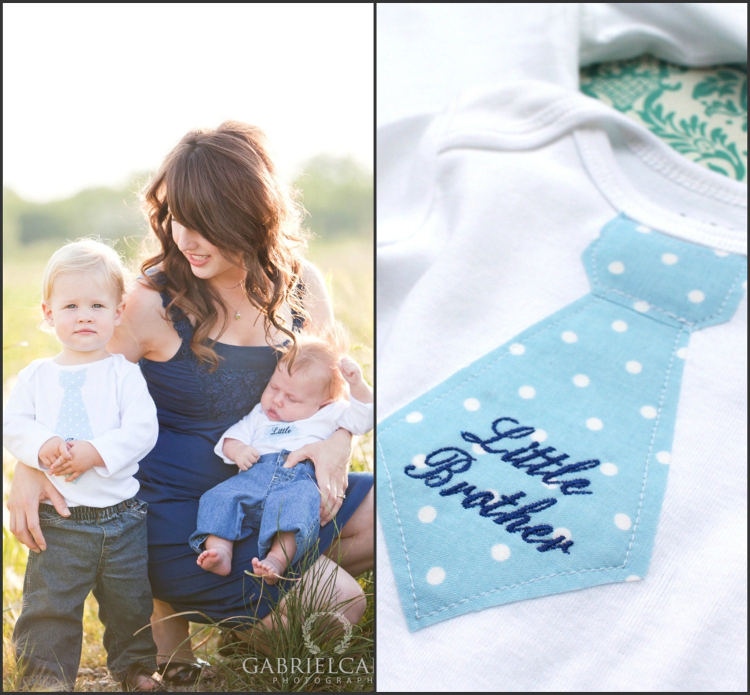 Sweet Baby Shower Gift Big Brother Tie T-Shirt & Little Brother Tie Onesie SET. Fall Winter Matching Set.   Any Embroidery Personalization.