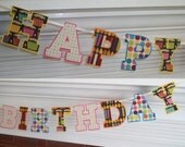 CLEARANCE Happy Birthday Letter Banner ... Pink Orange Blue Yellow ... READY to SHIP ... adjustable ... custom options available Il_170x135