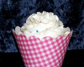 Hot Pink Gingham Cupcake wrappers ... Deep Pink Plaid ... 12 count ... Fuschia Checkered ... READY TO SHIP Il_170x135
