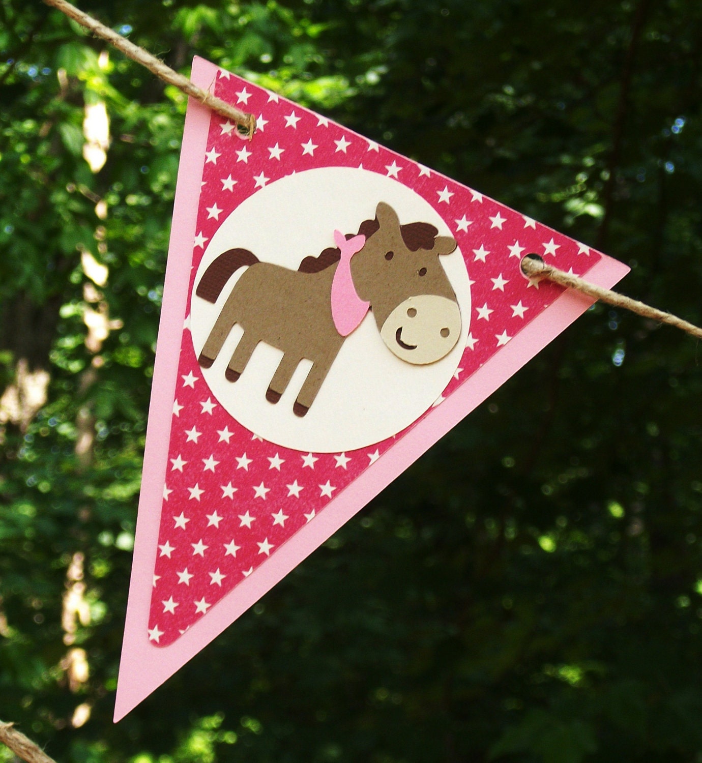 Pony Cowgirl Western Cow Girl Happy Birthday Banner ... MADE TO ORDER ... hot pink green brown... cactus rodeo hat ... adjustable Il_170x135