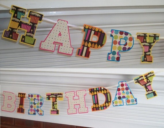 CLEARANCE Happy Birthday Letter Banner ... Pink Orange Blue Yellow ... READY to SHIP ... adjustable ... custom options available Il_570xn