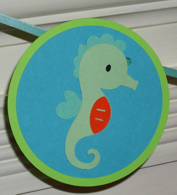 Under the Sea Happy Birthday Banner ... 4 Sea life Die Cuts ... Sun Sea Sand ... MADE TO ORDER ... Adjustable ... customize Il_570xn