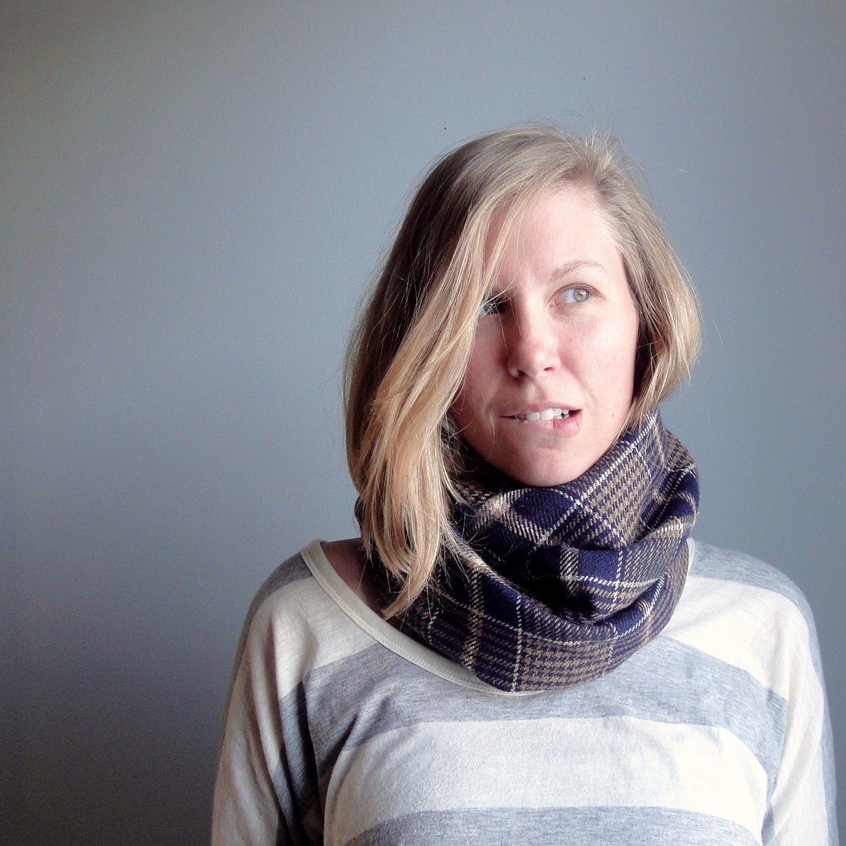 Eco-Friendly Infinity Scarf, Upcycled Tartan Plaid Wool, Repurposed Winter Fashion