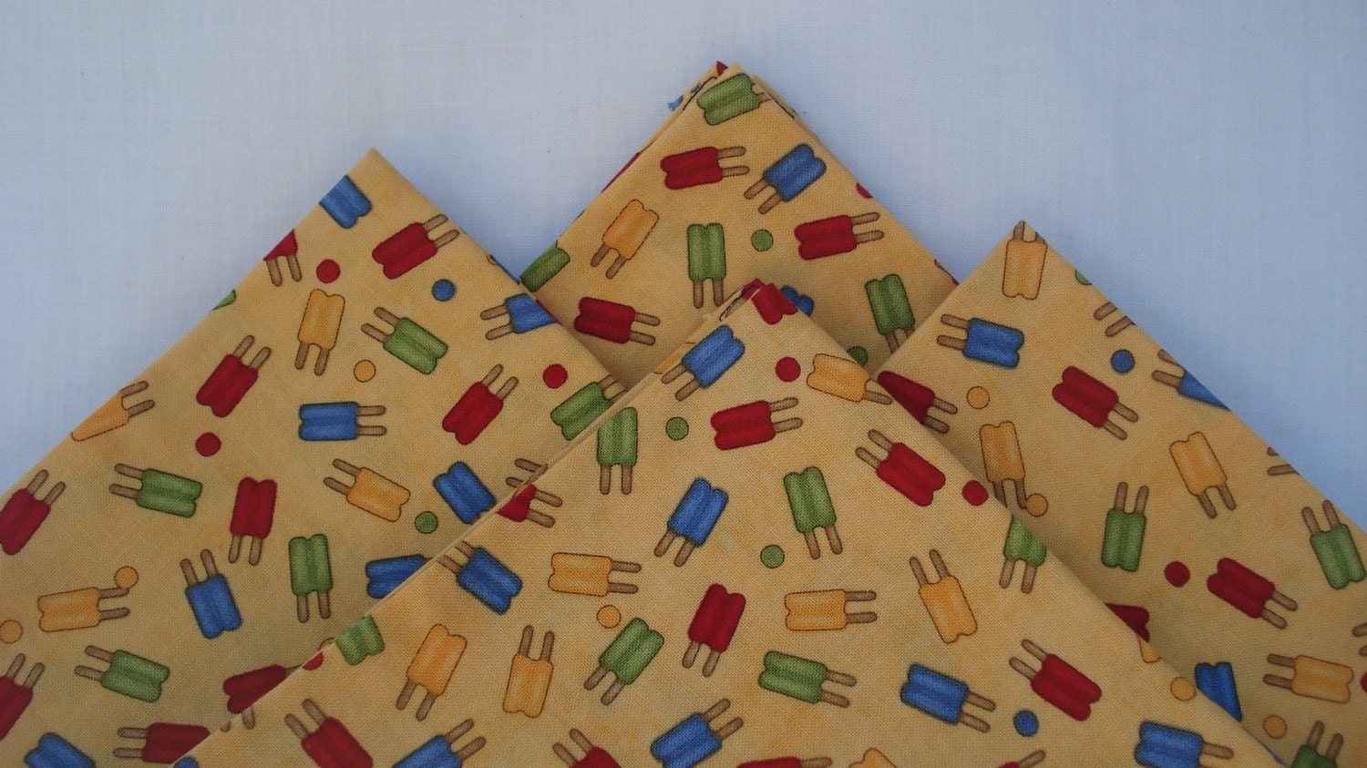 Cloth Napkins, Bright Popsicles on a Yellow Background, Set of 4