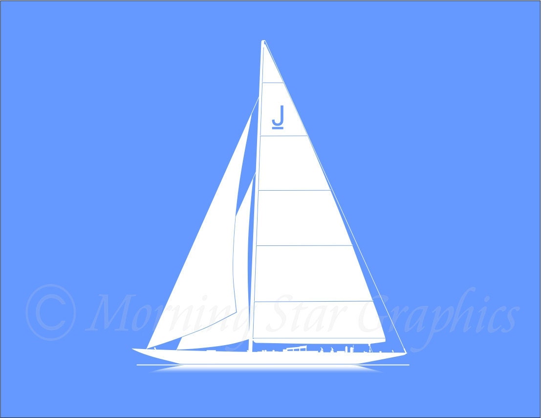 Keep Calm and SAIL ON (Vintage J Boat) Print 8x10 (Blissful Blue featured--56 colors to choose from)