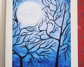 Blue Moon Abstract Tree Blank Greeting Card Once in a Blue Moon