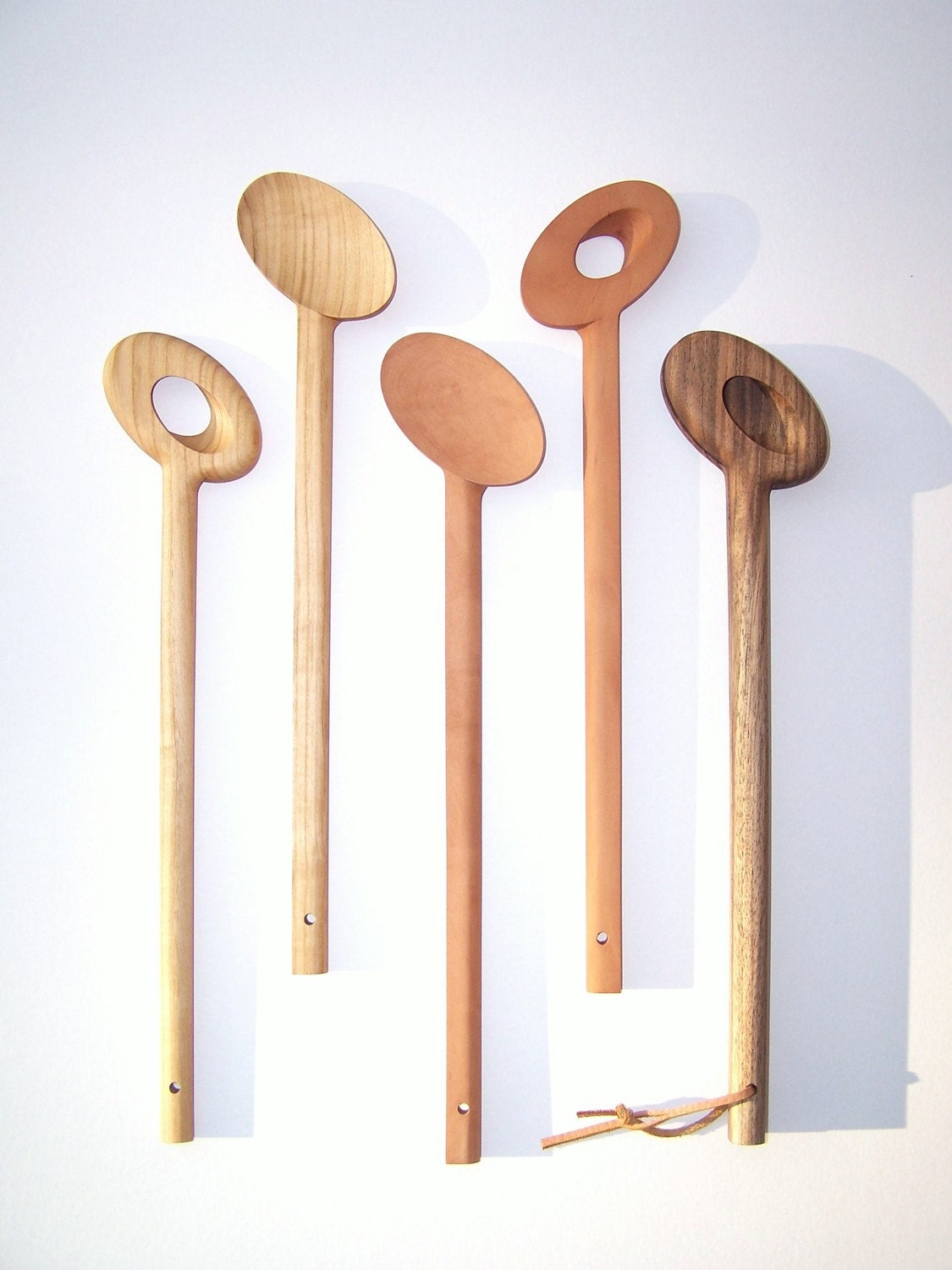 Wooden stirrer serving spoons, fruitwood, handmade in England