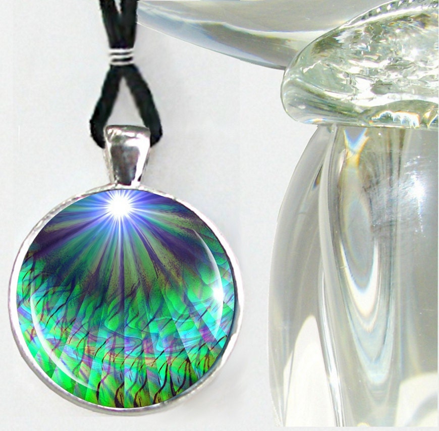 Green Necklace Heart Chakra Pendant Reiki Energy Jewelry Silver