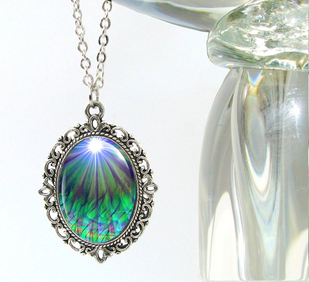 Chakra Jewelry Reiki Energy Necklace Blue Green Pendant Necklace