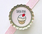 Cupcake Strawberry Sprinkles Bite Me Bottle Cap Magnet - gag gift fridge magnets, cupcake kitchen decor, kawaii cupcake, cupcake decorations