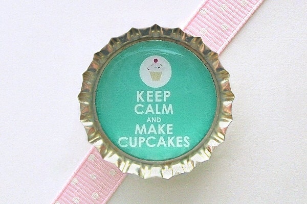 Green Keep Calm and Make Cupcakes Bottle Cap Magnet - fridge magnet, cupcake kitchen decor, cupcake magnets, cute cupcake decorations, humor