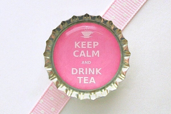 Pink Keep Calm and Drink Tea Bottle Cap Magnet - tea party favors, tea party birthday, decorations, keep calm and carry on, fridge magnets