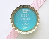 Blue Keep Calm and Sew On Bottle Cap Magnet - keep calm and carry on, seamstress gift, for seamstress, sewing room decor, desk organization