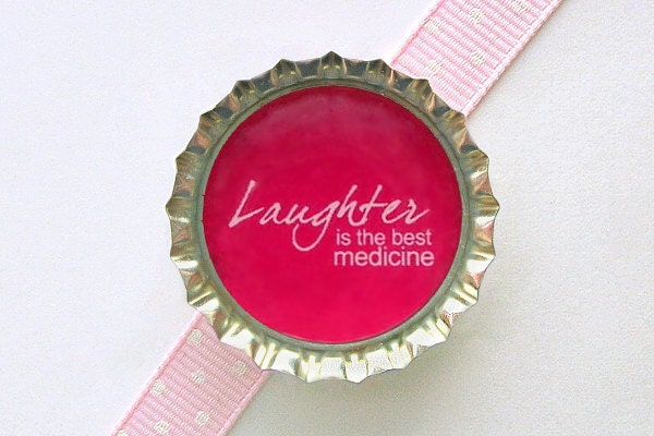 Laughter is the Best Medicine Pink Bottle Cap Magnet - inspirational quote, motivational, inspirational saying, quote magnet, fridge magnet