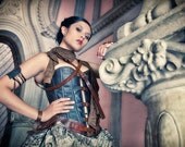 Steampunk faux leather corset brown