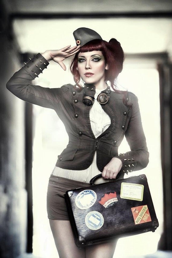 Steampunk green jacket with spikes