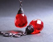 Lava - Fire Opal Quartz and Gunmetal Lariat - NECKLACE - WeAre1