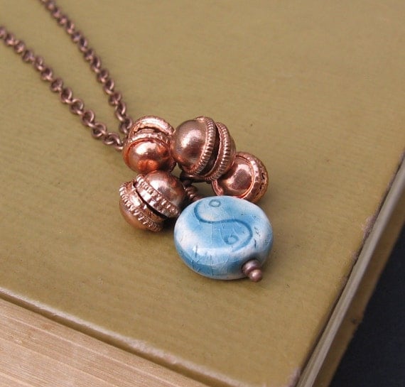 Kerani - Copper Bells & Raku Yin Yang Bead - NECKLACE