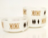 3 Vintage Federal Glass Black & Gold Custard Cups - 1960's