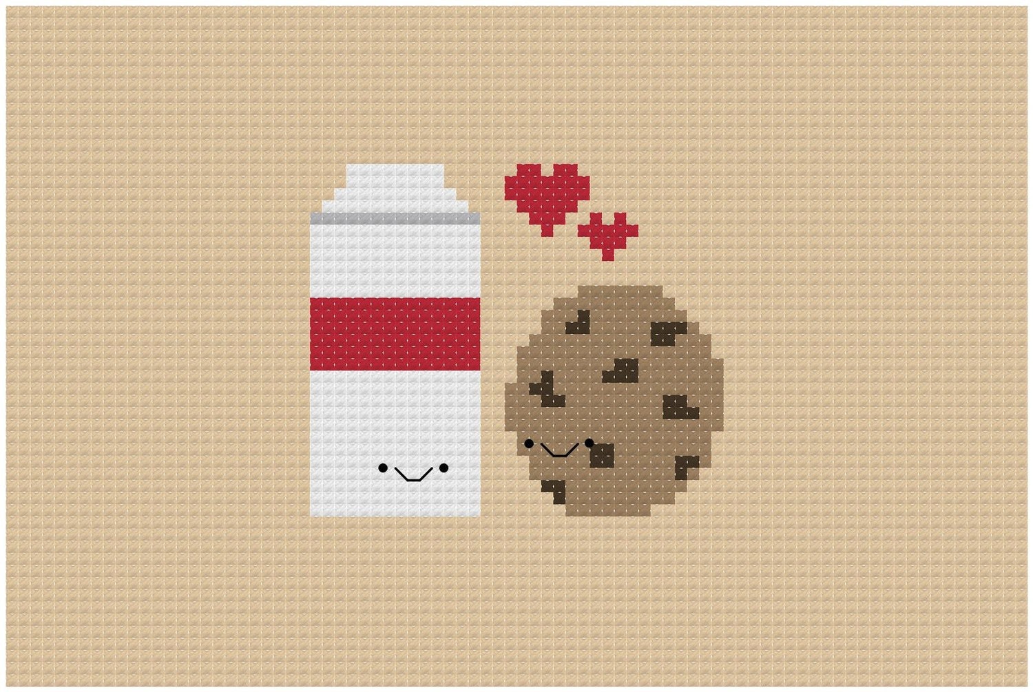 Perfect Pairings - Kawaii Milk and Cookie - PDF Cross-stitch Pattern - INSTANT DOWNLOAD