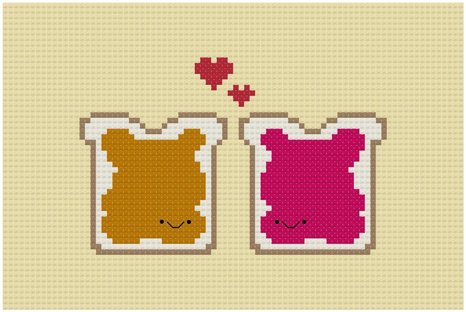 Perfect Pairings - Kawaii Peanut Butter and Jam - PDF Cross stitch Pattern - INSTANT DOWNLOAD