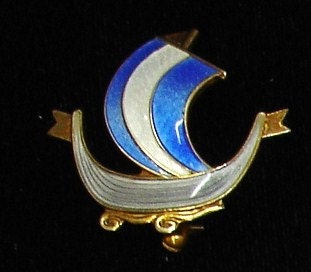 Vintage Norway Signed Sterling Silver Enameled Viking Ship Pin Brooch