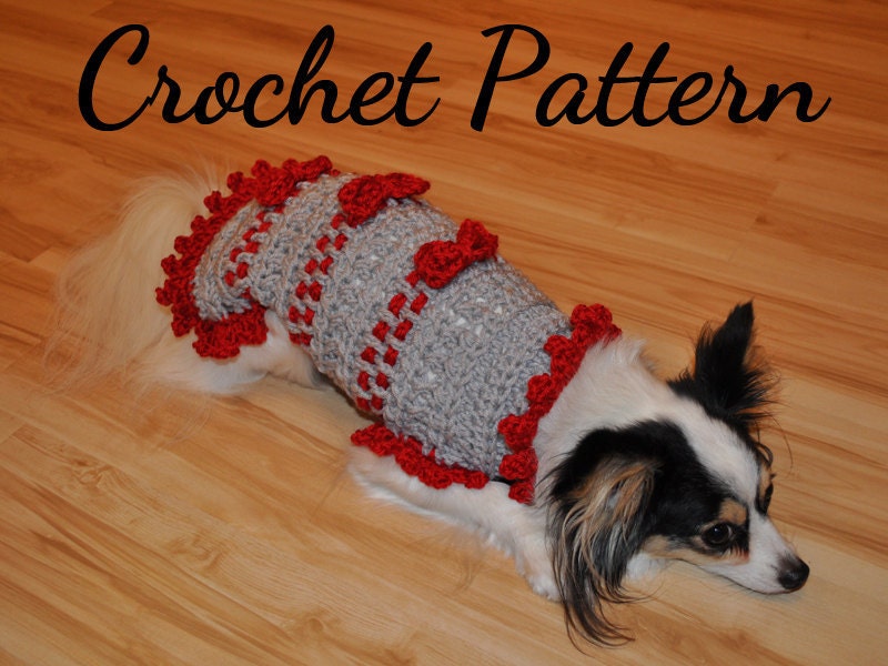 C105 PDF Dog Sweater Crochet Pattern - Ribbons and Bows Sweater Pattern for Small Dogs