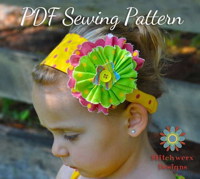 Girl's Flower Headband Sewing Pattern - PDF Sewing Pattern S105- Baby to Adult Size Headband Tutorial