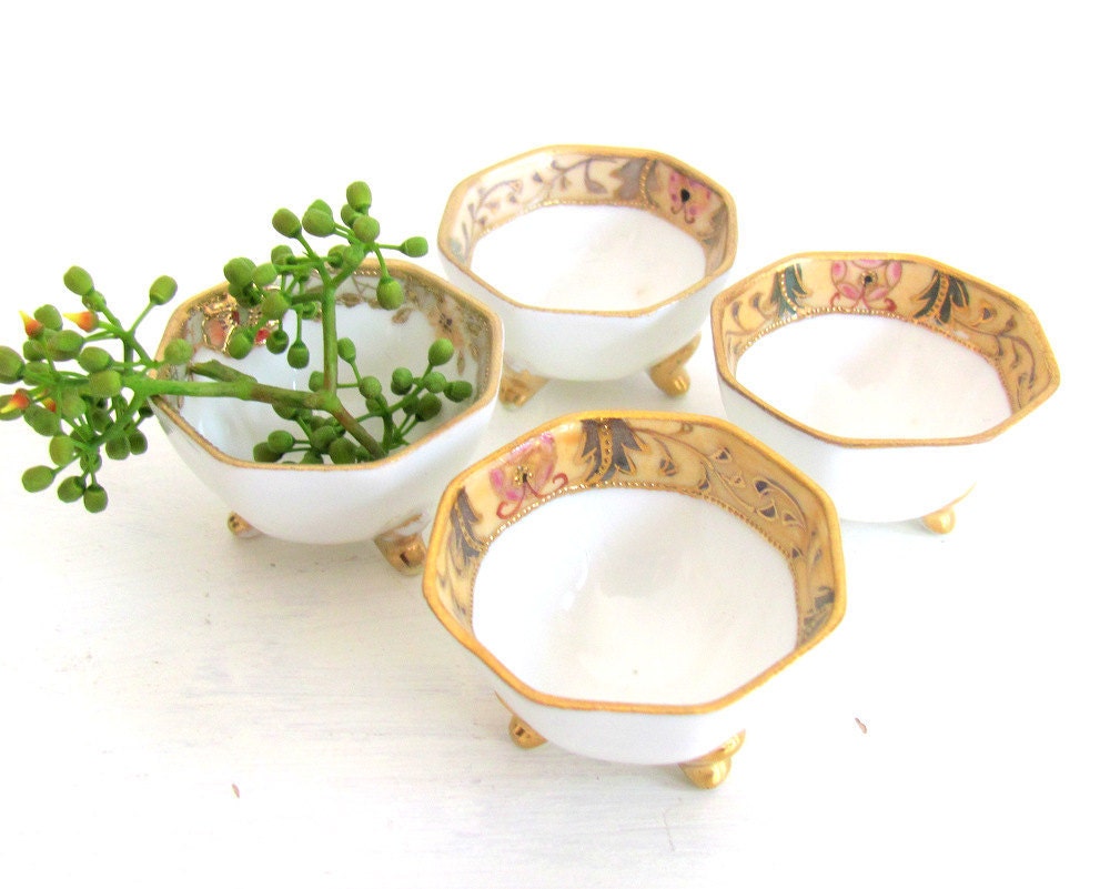 Vintage Porcelain Salt Cellars Tea Bag Caddy White Porcelain Art Nouveau Design