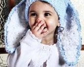 SALE 0 to 3m Newborn Blue Bunny Hat Baby Boy Beanie - Bunny Ears Baby Shower Gift Girl Baby Hat Blue White Animal Hat Unisex Photo Prop