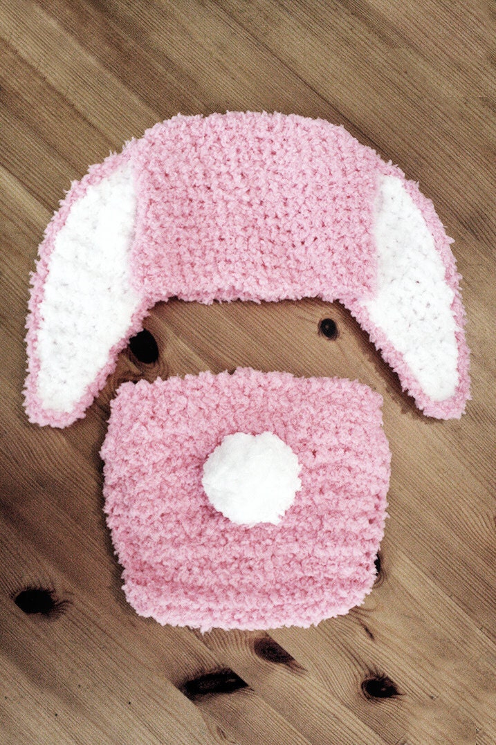 SALE 0 to 3m Newborn Baby Pink Bunny Hat and Diaper Cover Set - Baby Hat Pom Pom Diaper Cover Bunny Ear Pink White Baby Shower Gift Prop