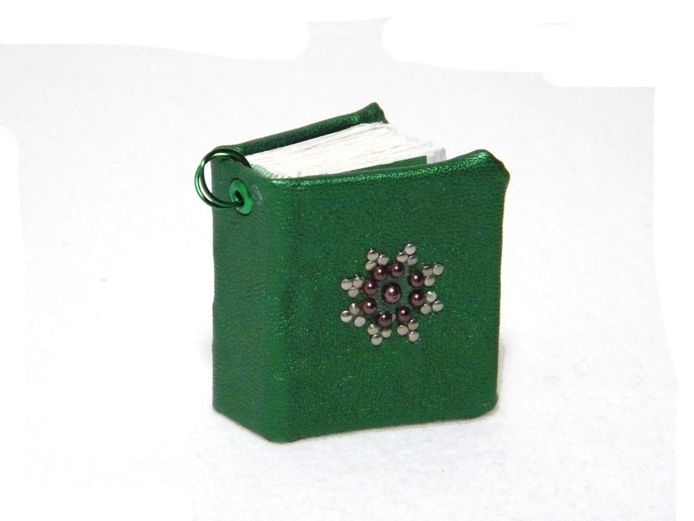 Book Necklace or Keychain - Dark Green Faux Leather Journal