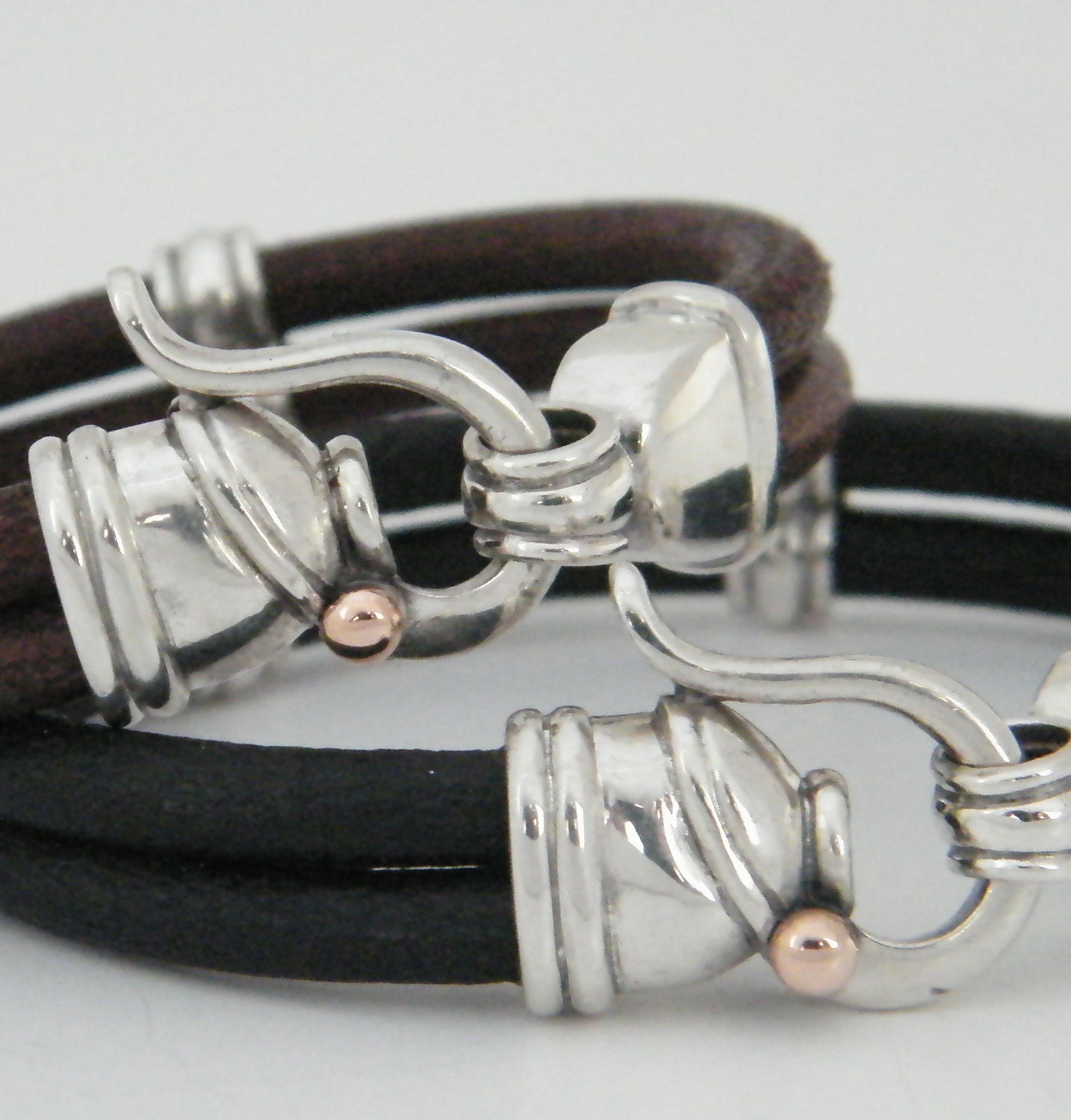 Leather Bracelet For Man and Woman Brown and Black Two Leather Straps with Classic Lock