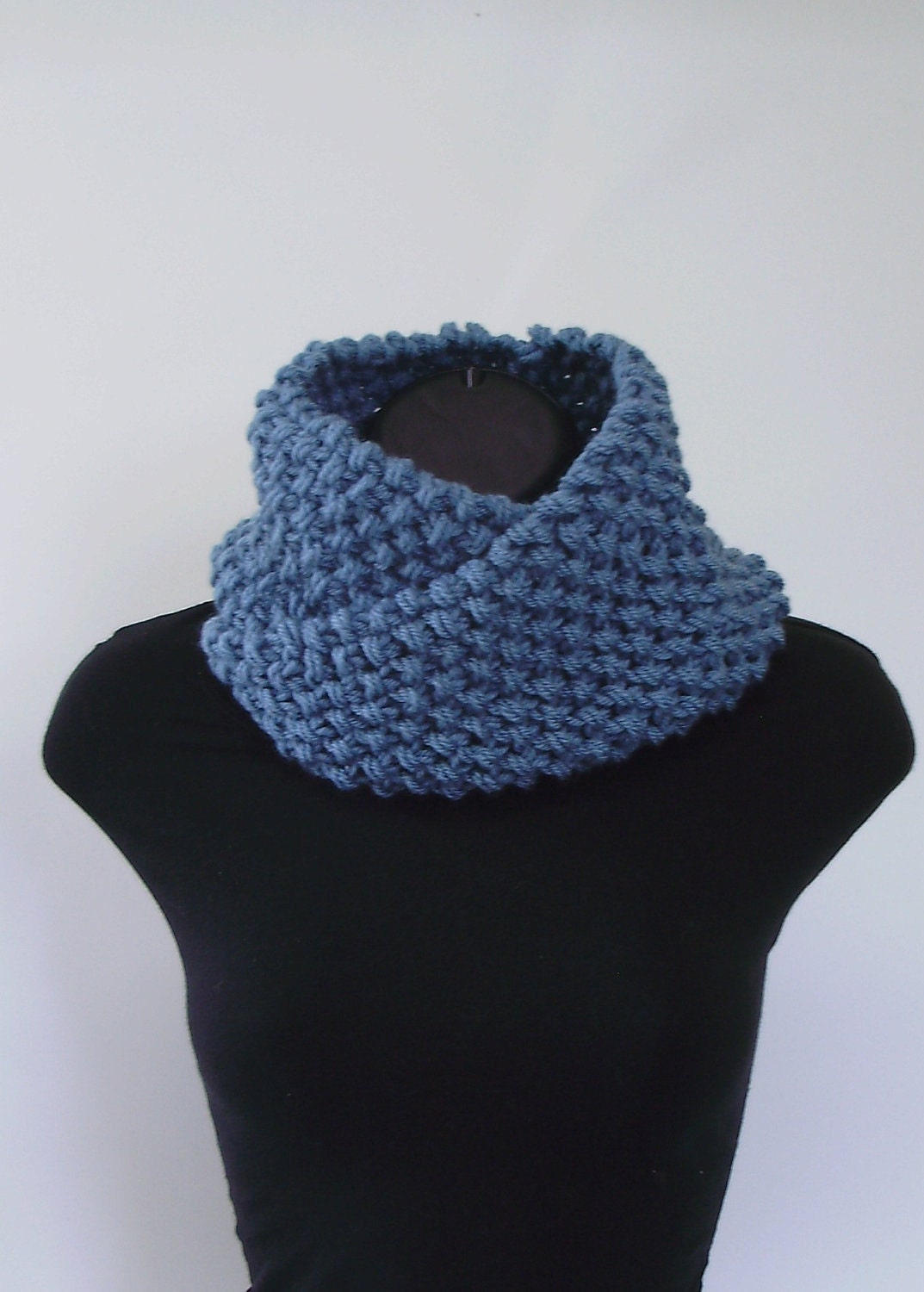 Dusty Blue Chunky Knit Twisted Infinity Cowl Scarf