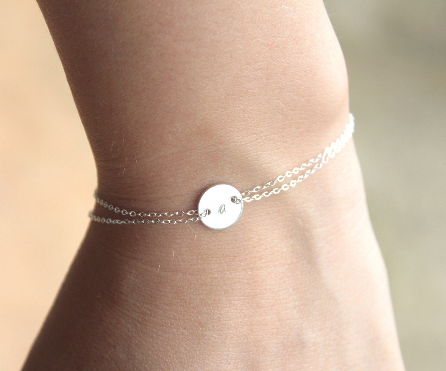 Personalized bracelet, Monogram bracelet  - Sterling silver, sister, mothers gift, handstamped disc, silver chain bracelet, initial bracelet