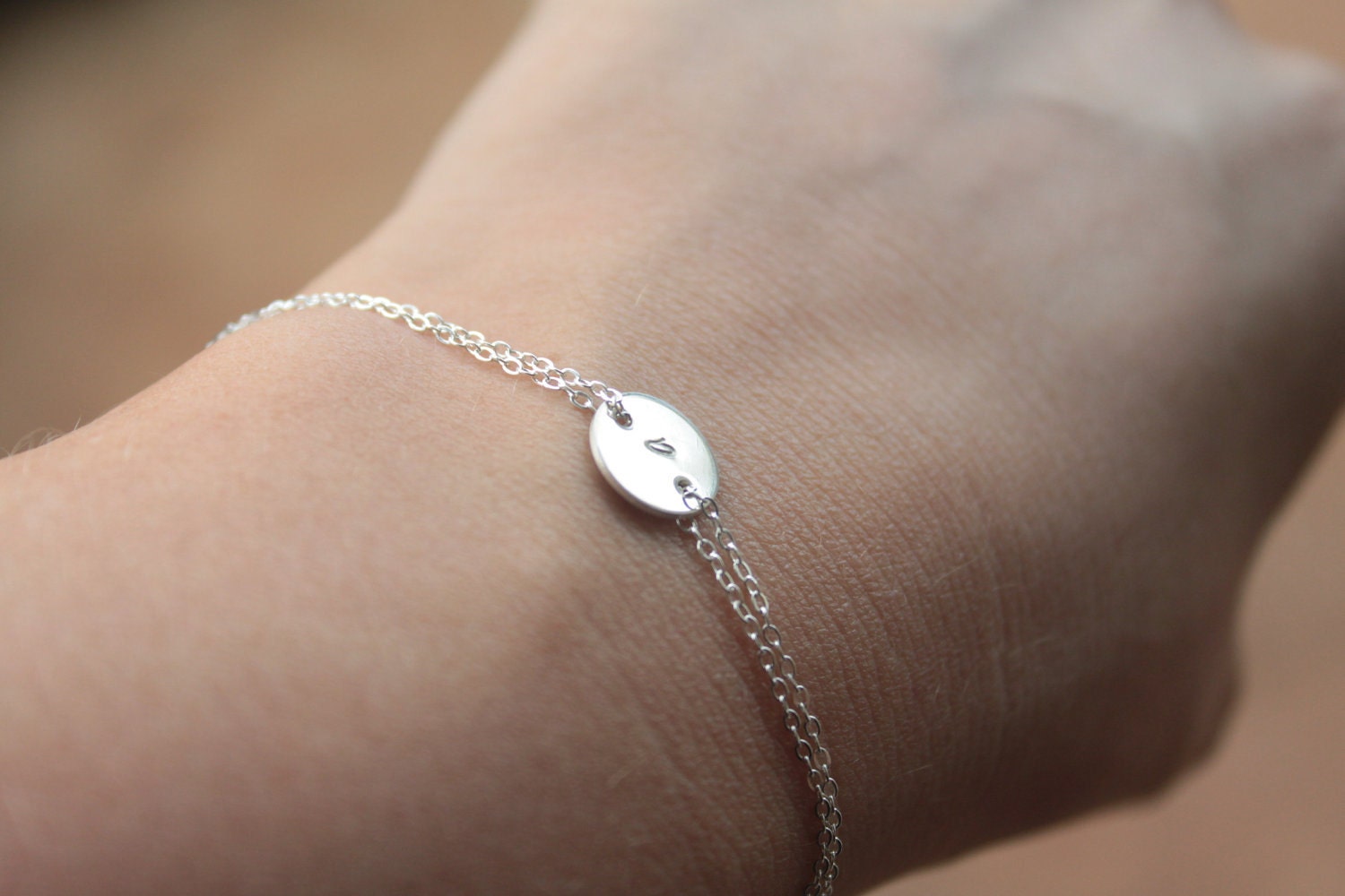 Personalized bracelet, Monogram bracelet - Sterling silver, sister, mothers gift, handstamped disc, silver chain bracelet