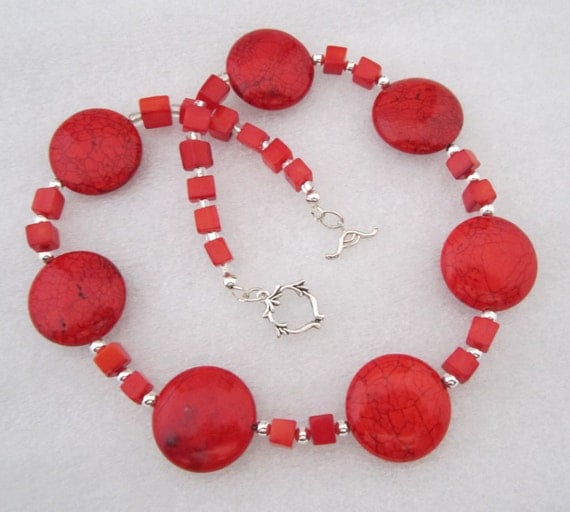 Chunky Red Stone Bead Single Strand Necklace