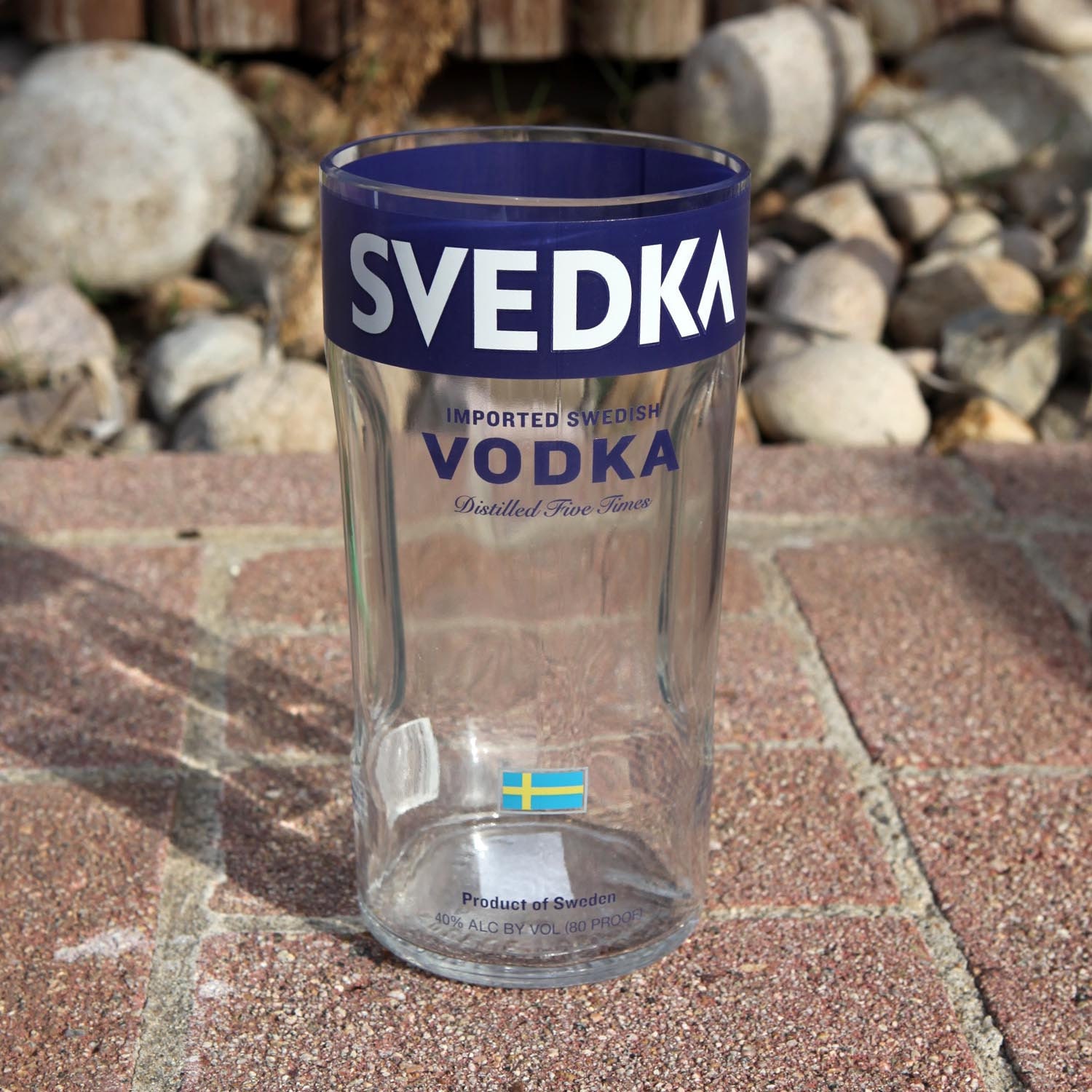 Blue Svedka Vase made from 1.5 liter vodka bottle